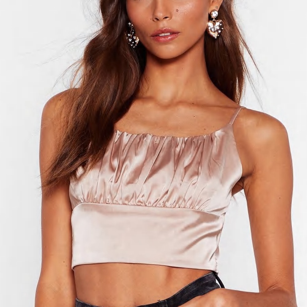 NASTY GAL Can't Be Cropped Satin Ruched Top